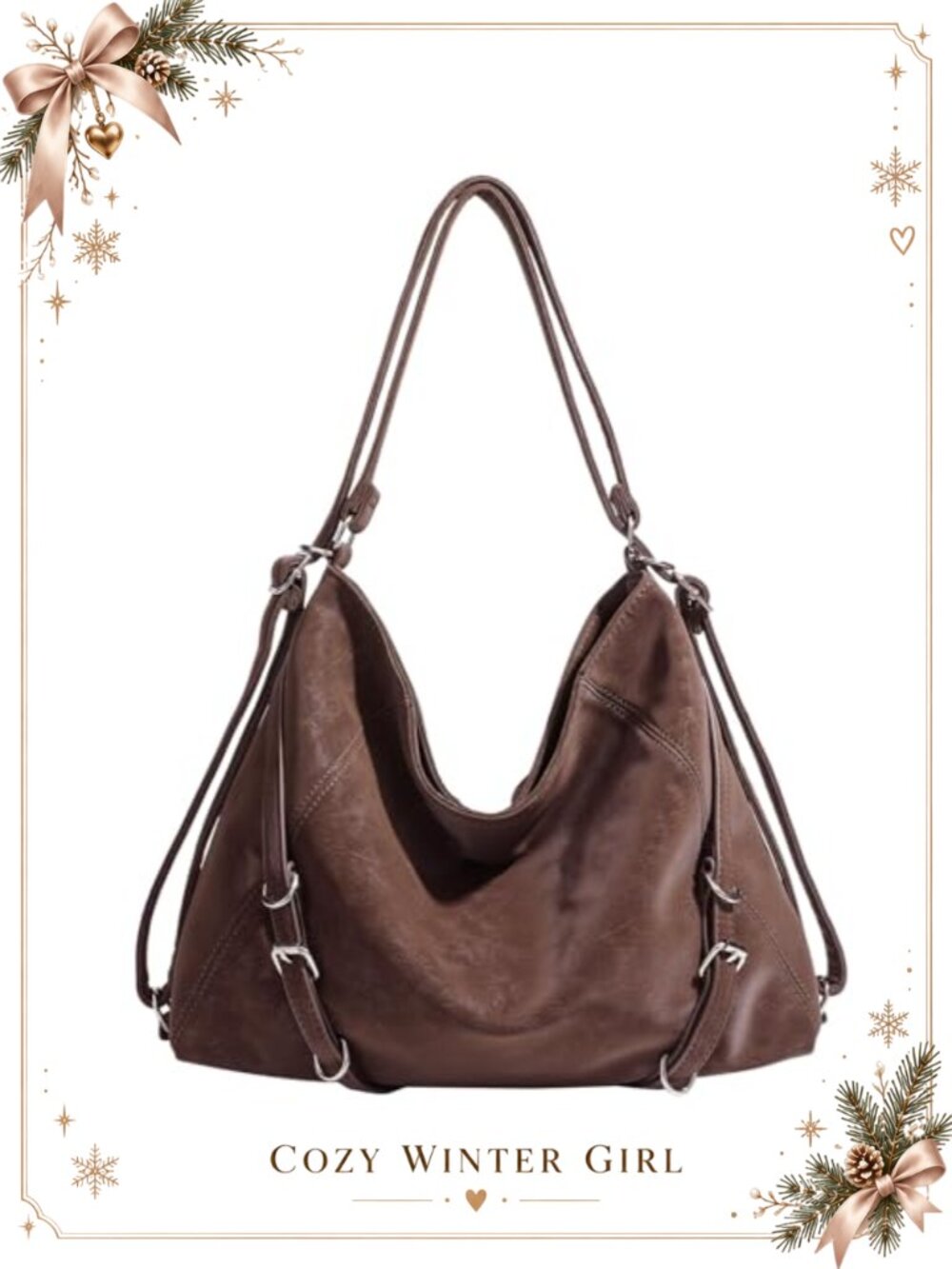 3-in-1 Convertible Hobo Bag Soft Vegan Leather Shoulder Backpack Tote
